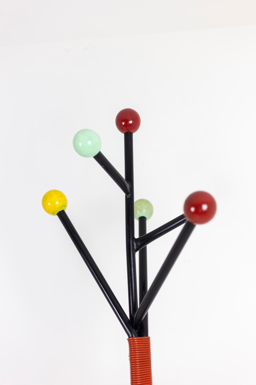 Roger Feraud, Coat Rack in Steel and Lacquered Wood, 1950s In Good Condition In Saint-Ouen, FR