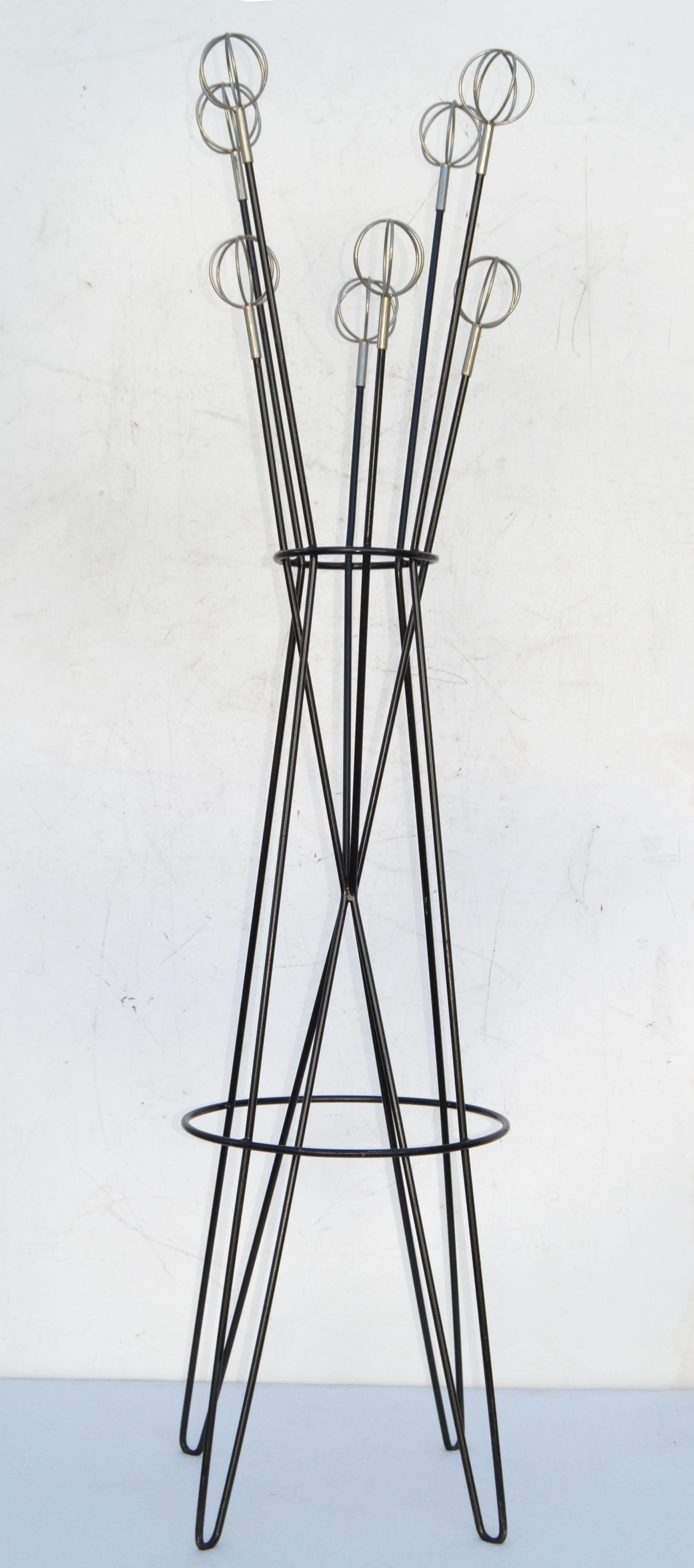 Hand-Crafted Roger Feraud French Mid-Century Modern Iron & Nickel Coat Hat Rack Space Age For Sale