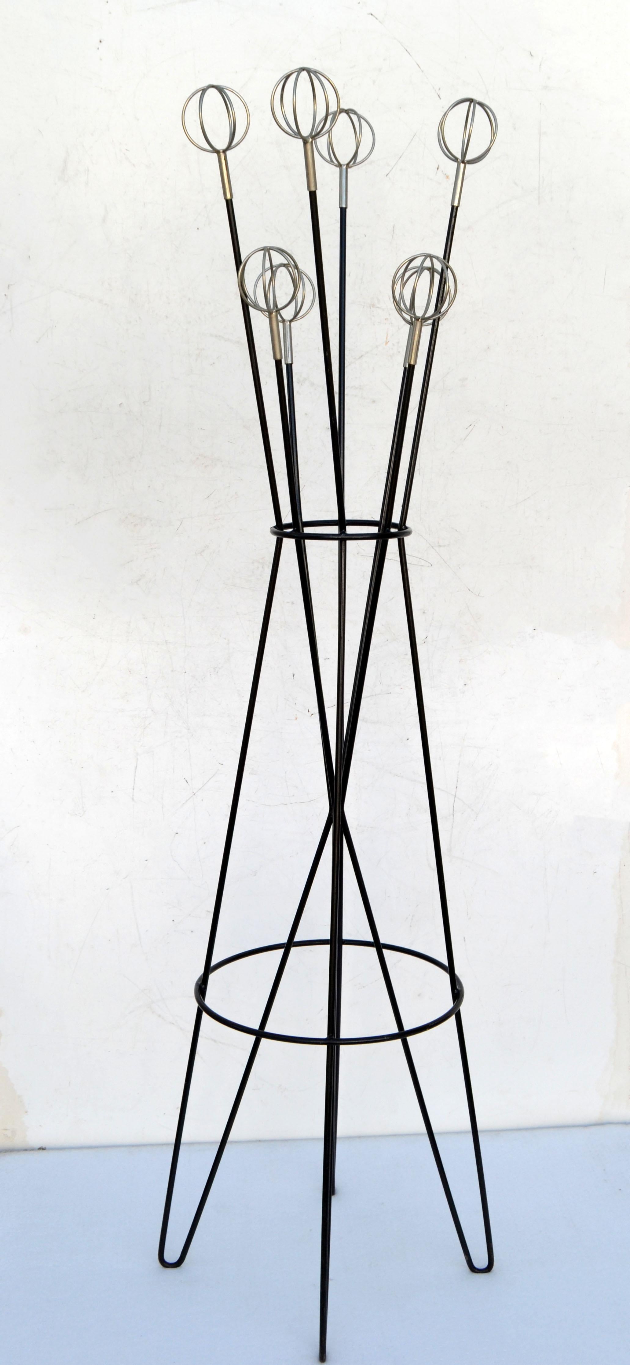 Hand-Crafted Roger Feraud French Mid-Century Modern Iron & Nickel Coat Hat Rack Space Age For Sale