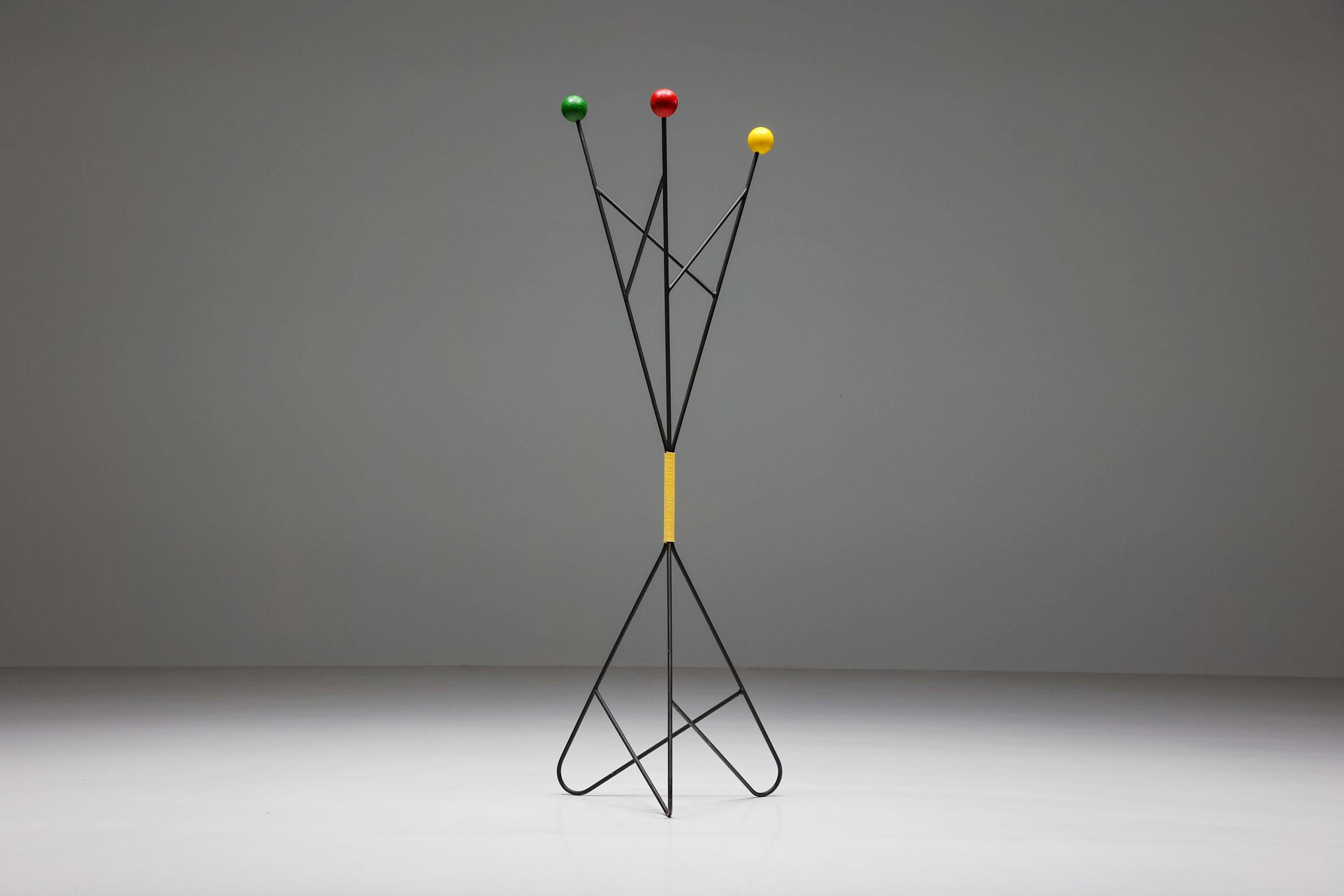 Mid-Century Modern Roger Feraud Multicolored Coat Hanger Rack Stand, Mid-century, French, 1950's