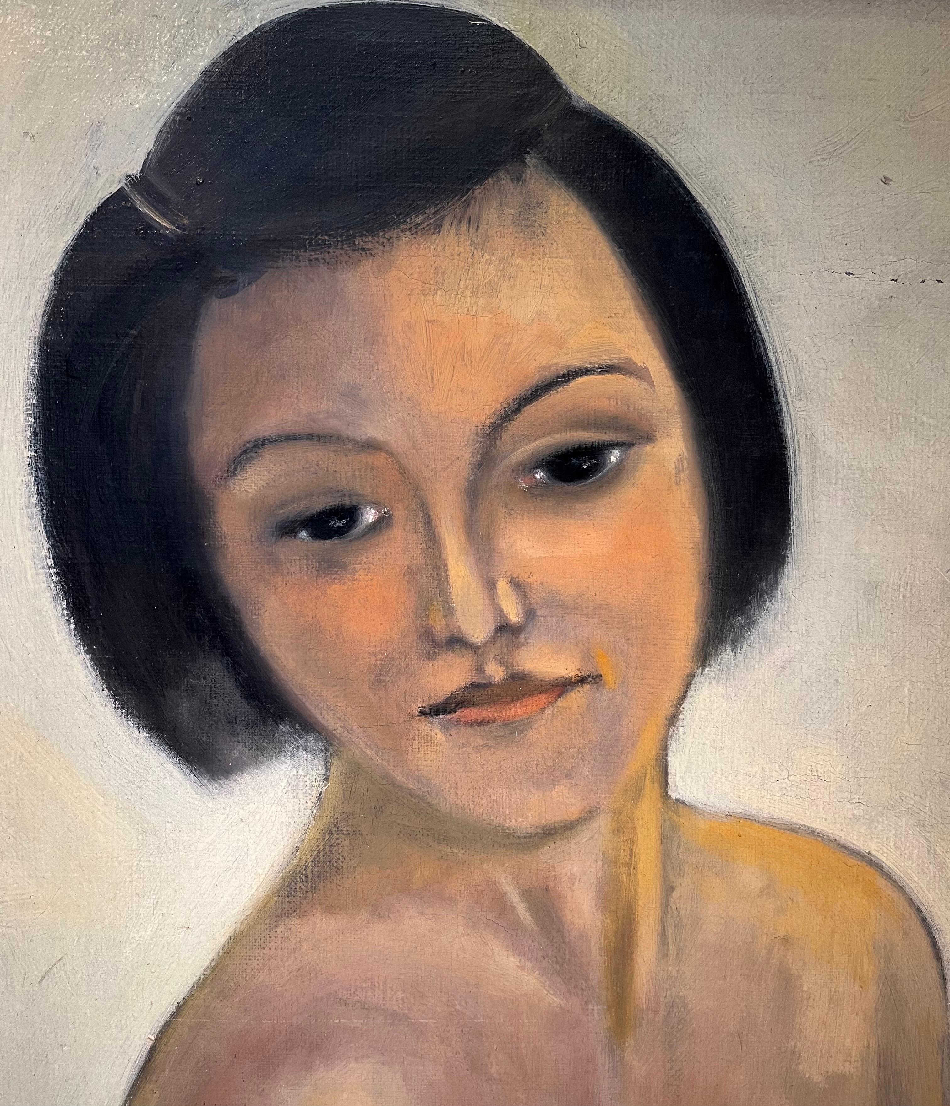 Retrato desnudo de Roger Ferrero - Óleo sobre lienzo - 56x42 cm en venta 2
