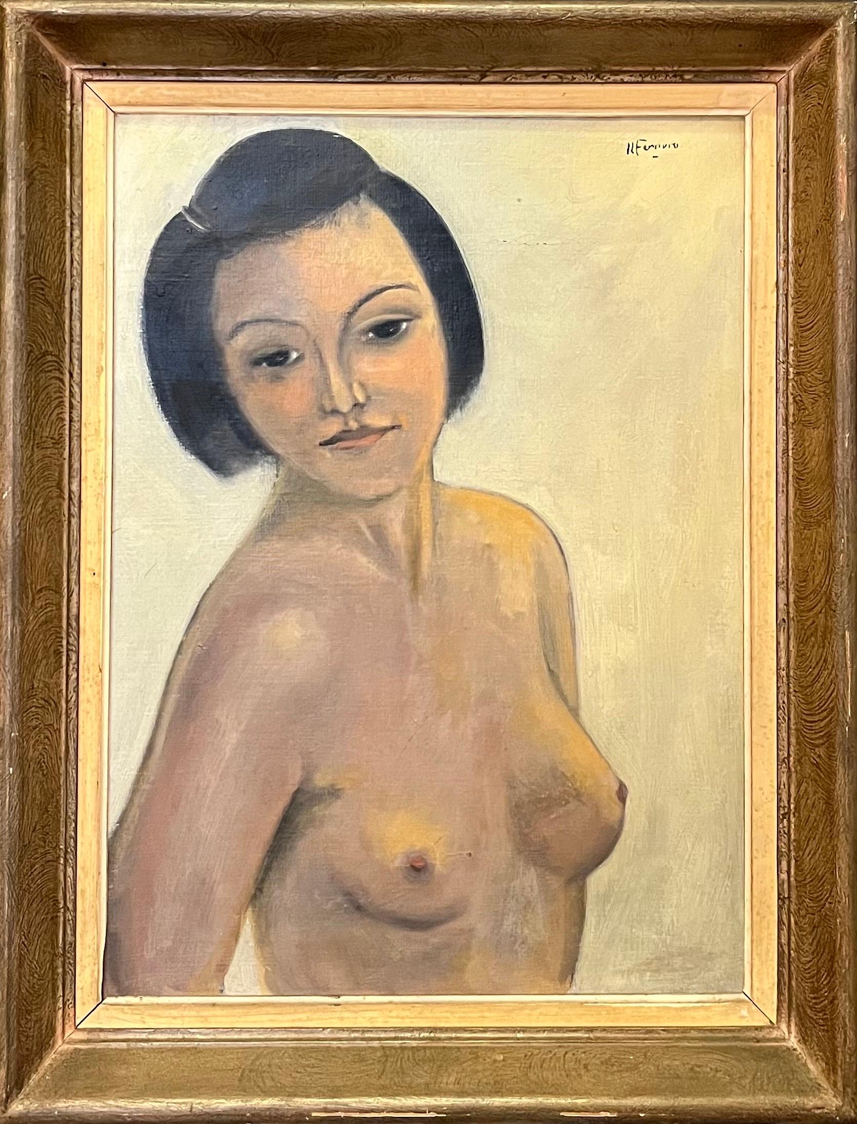 Retrato desnudo de Roger Ferrero - Óleo sobre lienzo - 56x42 cm en venta 5