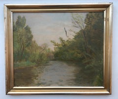 L'Arve, Oil on Cardboard Landscape Painting, Mid-20th Century, Signed