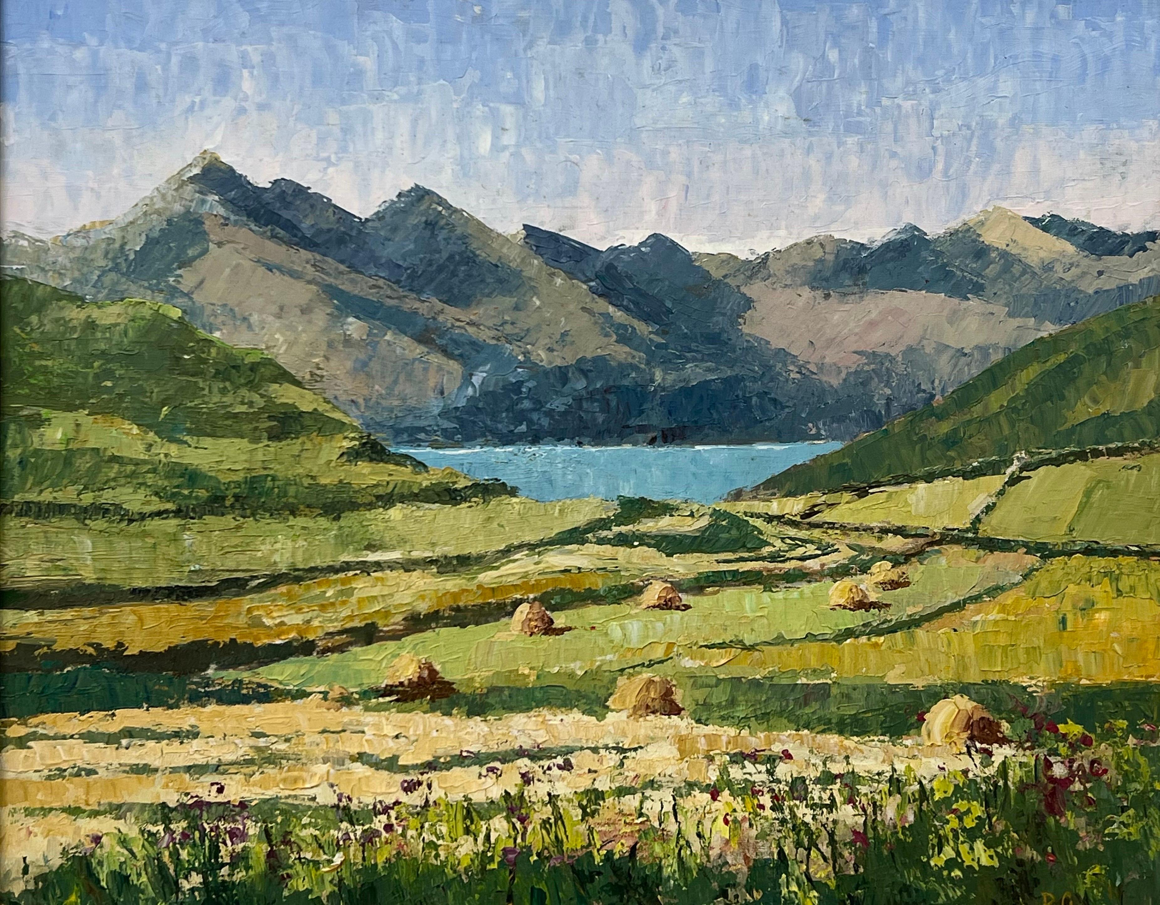 Peinture à l'huile vintage des collines de Cullin - la chaîne de montagnes emblématique de l'île de Skye dans les Highlands écossais, par l'artiste du 20e siècle, Roger Gallaher. 

L'œuvre d'art mesure 20 x 16 pouces 
Le cadre mesure 25 x 21 pouces