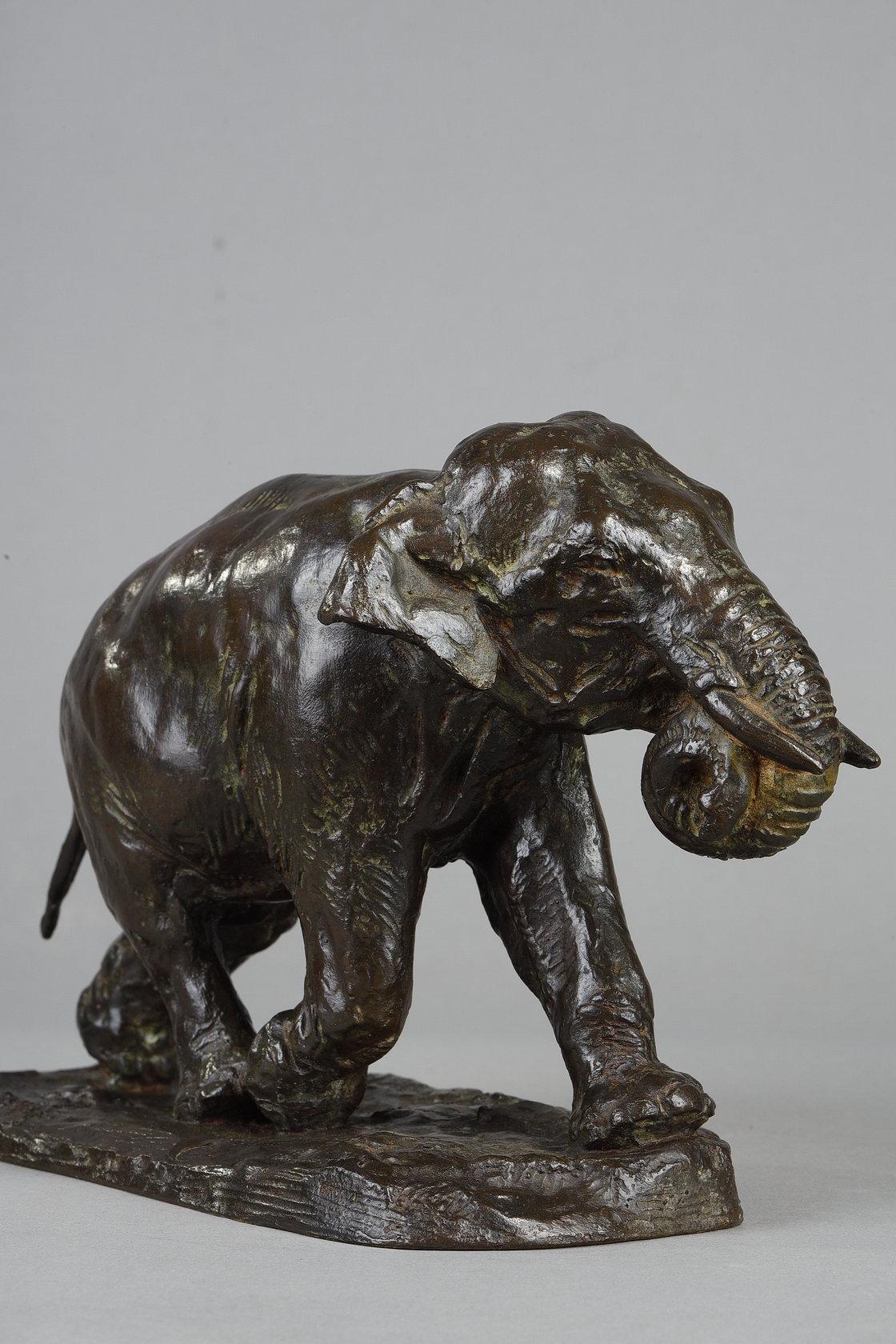 Elephant running with coiled trunk - French School Sculpture by Roger Godchaux