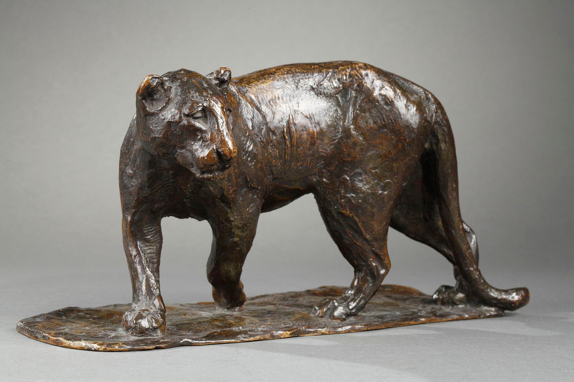 Lioness Turning - Sculpture by Roger Godchaux