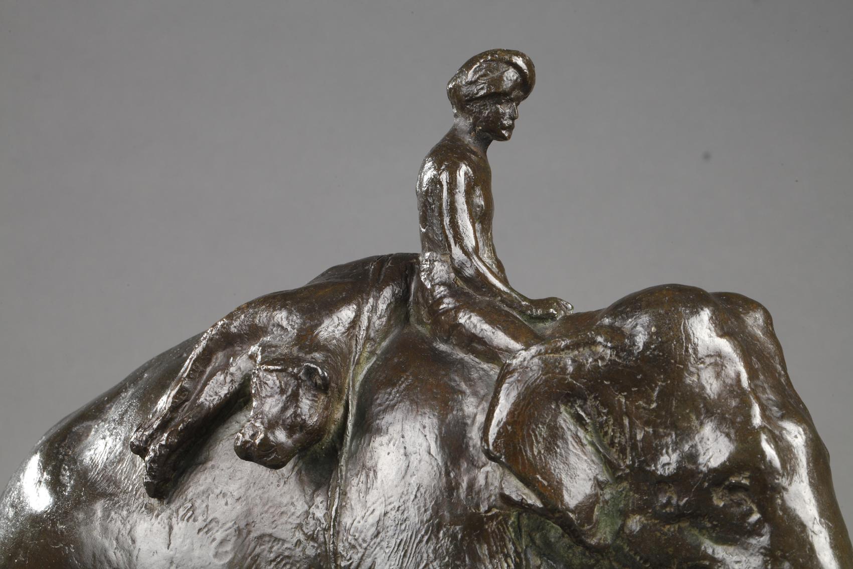 Rückkehr von der Tigersuche (Art déco), Sculpture, von Roger Godchaux
