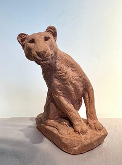 Roger Godchaux : "Lionne aux aguets", Terrakotta-Skulptur, Susse Frères um 1930