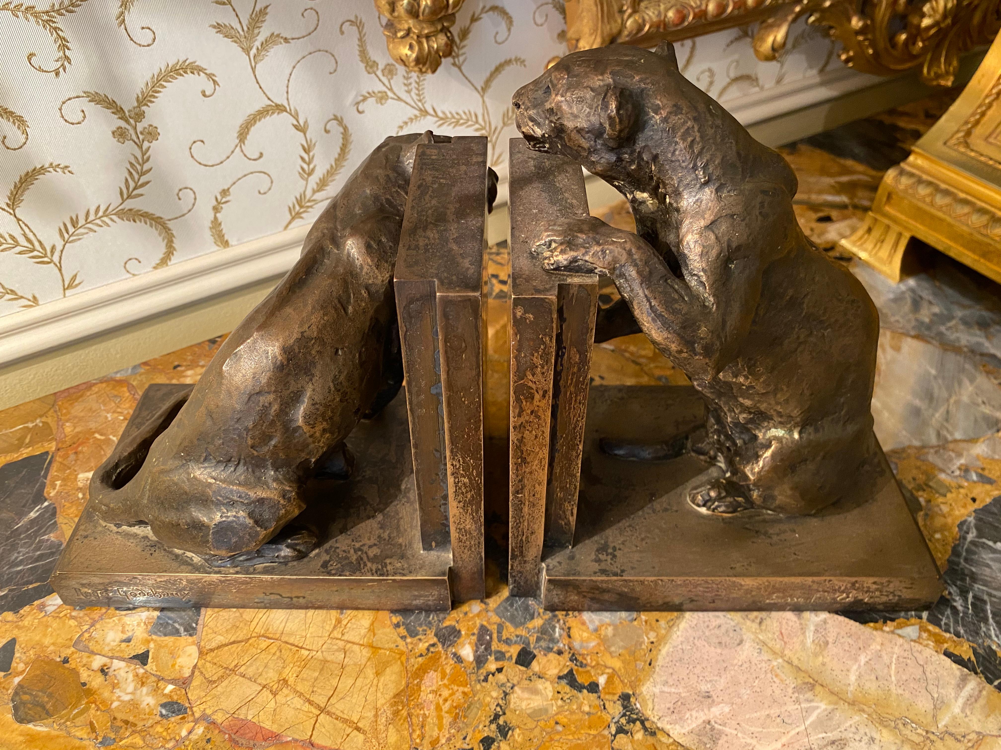 Roger Godchaux & Susse Frères, Pair of Silvered Bronze Bookends 