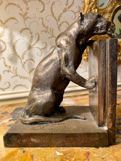 Roger Godchaux & Susse Frres, Paar versilberte Bronze-Buchstützen „Lionesses“