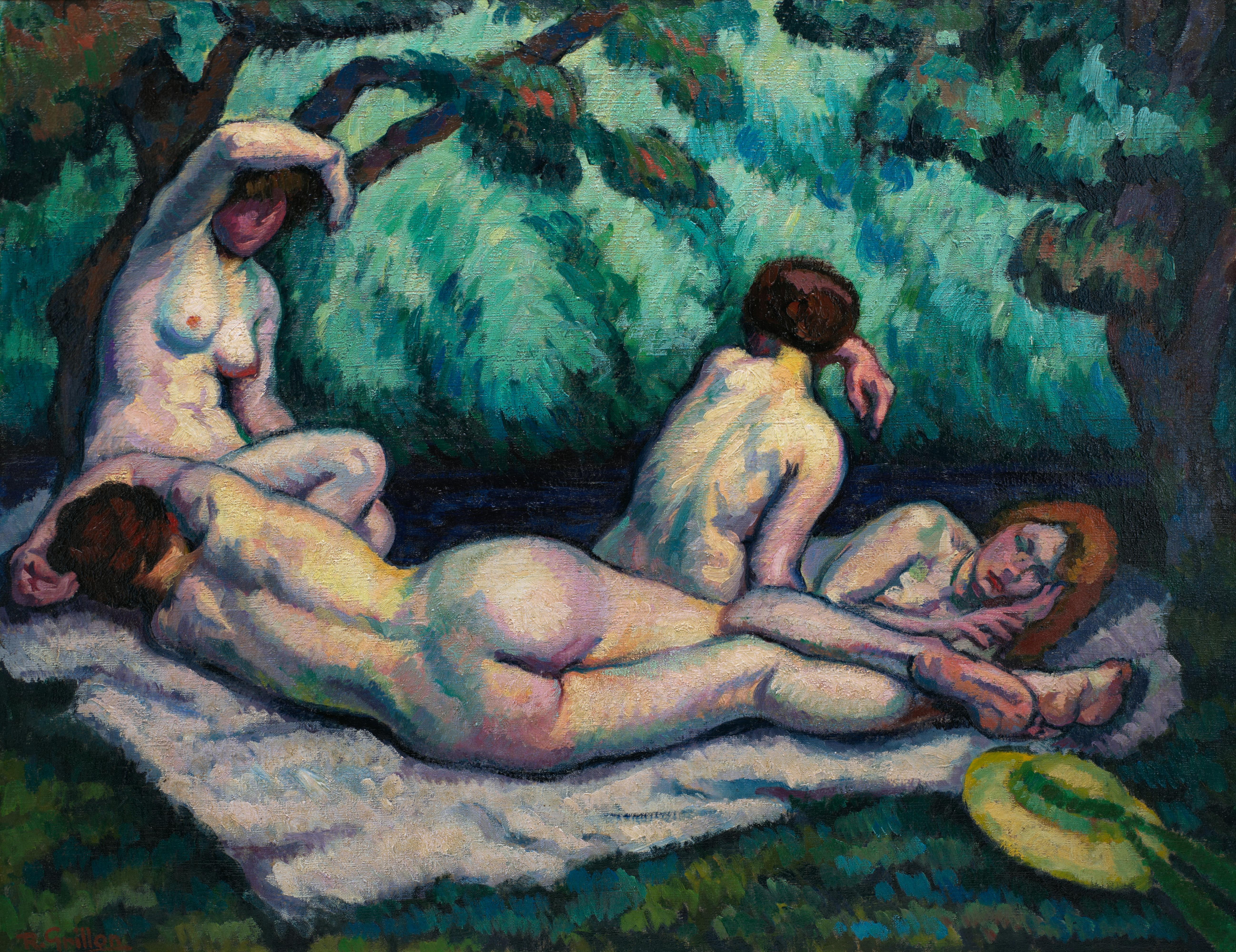 Bathers, Oil on Canvas, 1914 - Painting by Roger Grillon
