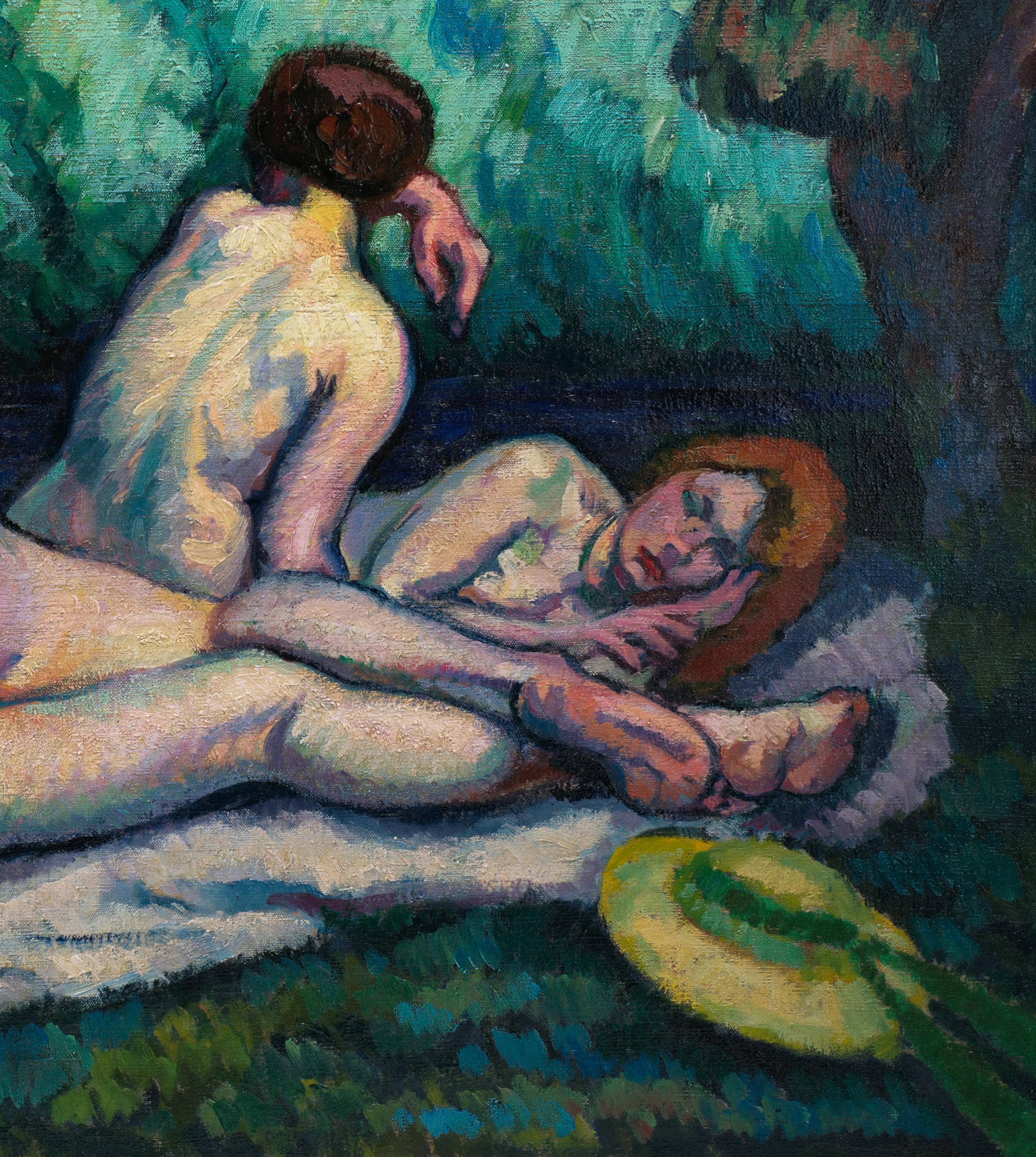 Bagnanti, Olio su tela, 1914 - Figurative Painting Nero di Roger Grillon