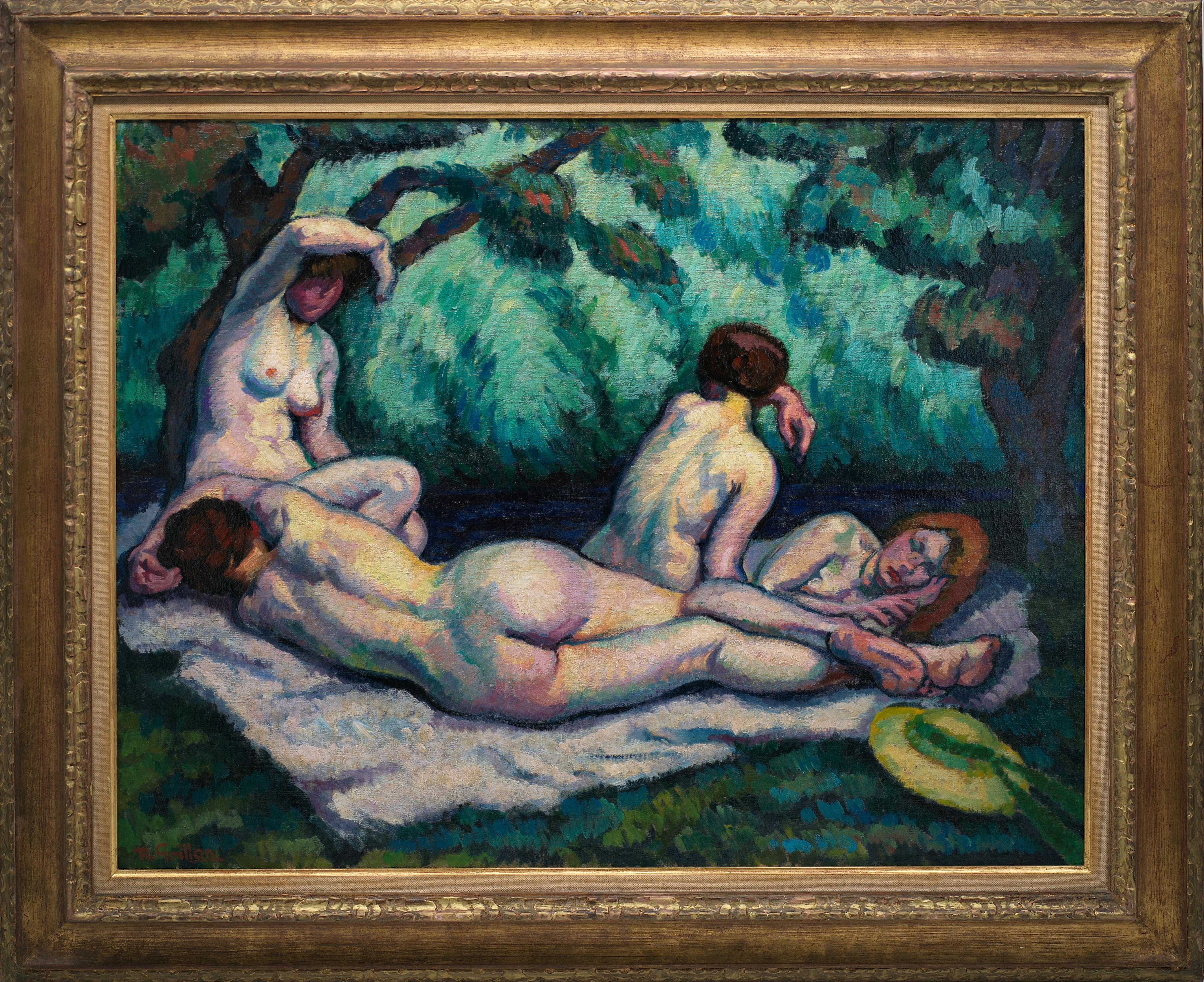 Roger Grillon Nude Painting – Bathers, Öl auf Leinwand, 1914