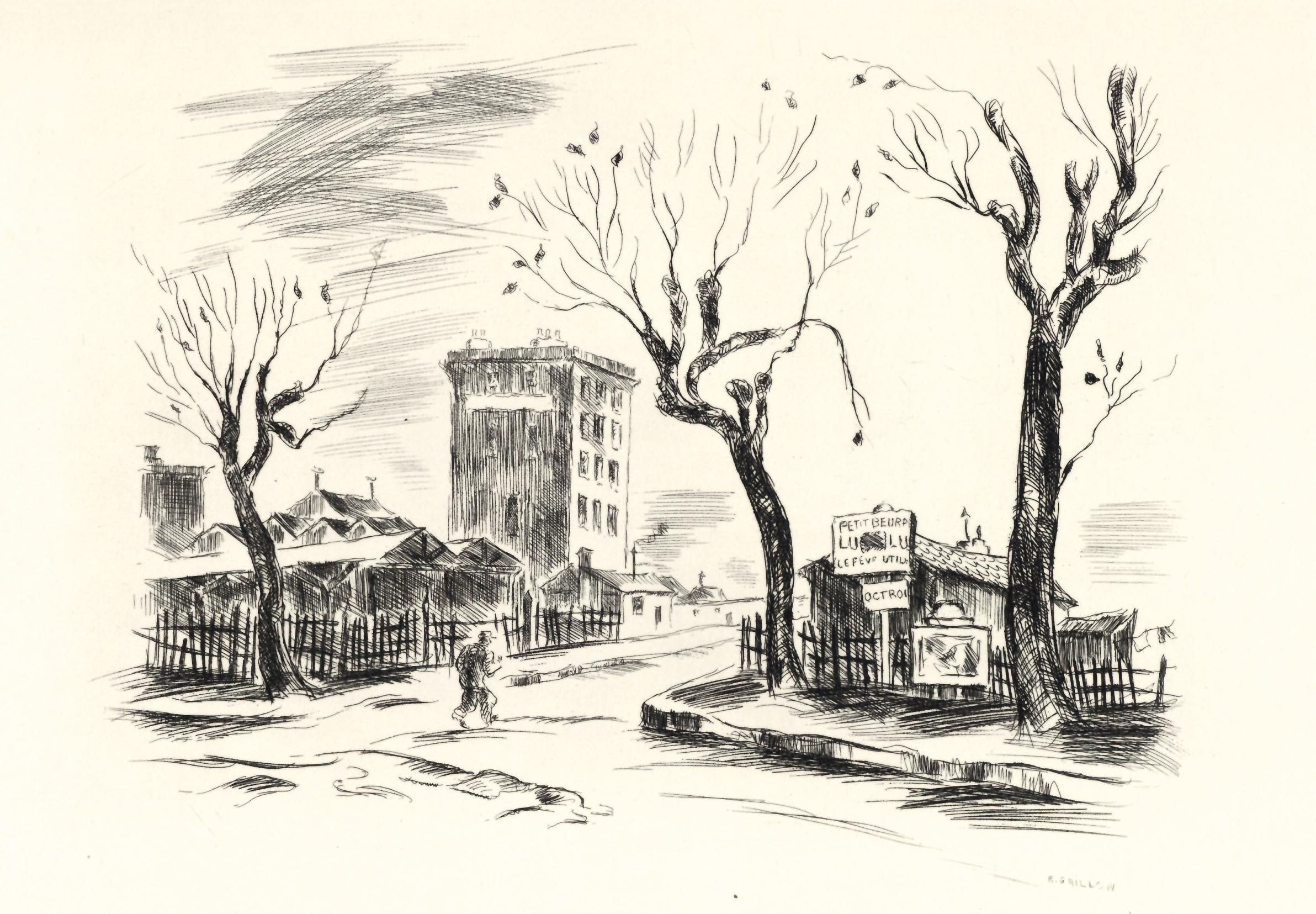 "Petit-Montrouge" original etching - Print by Roger Grillon