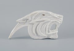 Roger Guerin Unique Sculpture in White Glazed Ceramic, Tiger Head