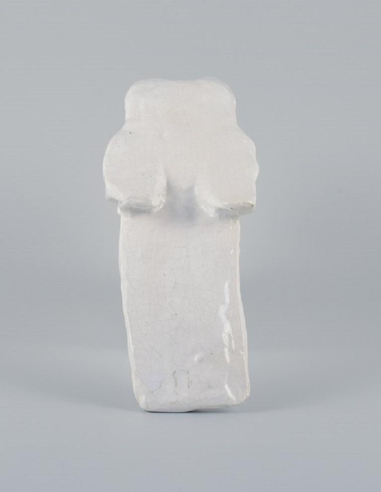 Roger Guerin Einzigartige Skulptur aus weiß glasierter Keramik, Tigerkopf (Französisch) im Angebot