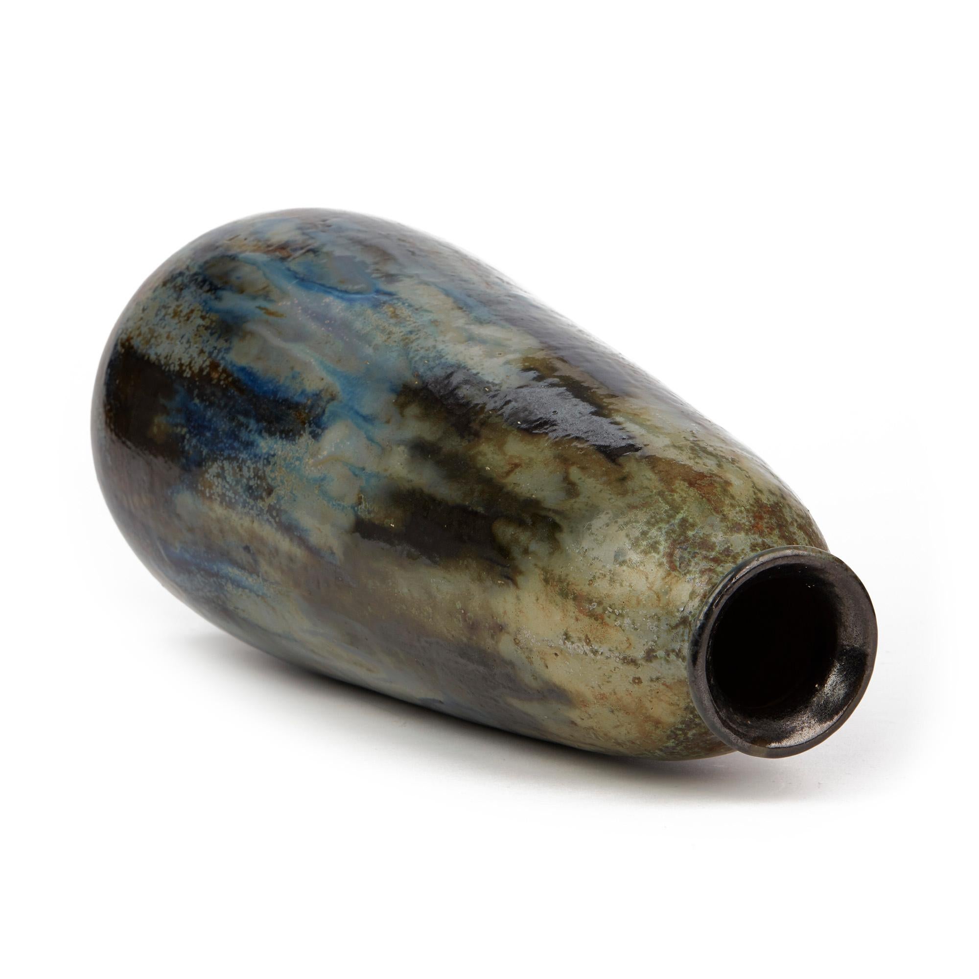 French Roger Guérin Bouffioulx Exquisitely Glazed Tall Stoneware Art Vase, circa 1930 For Sale