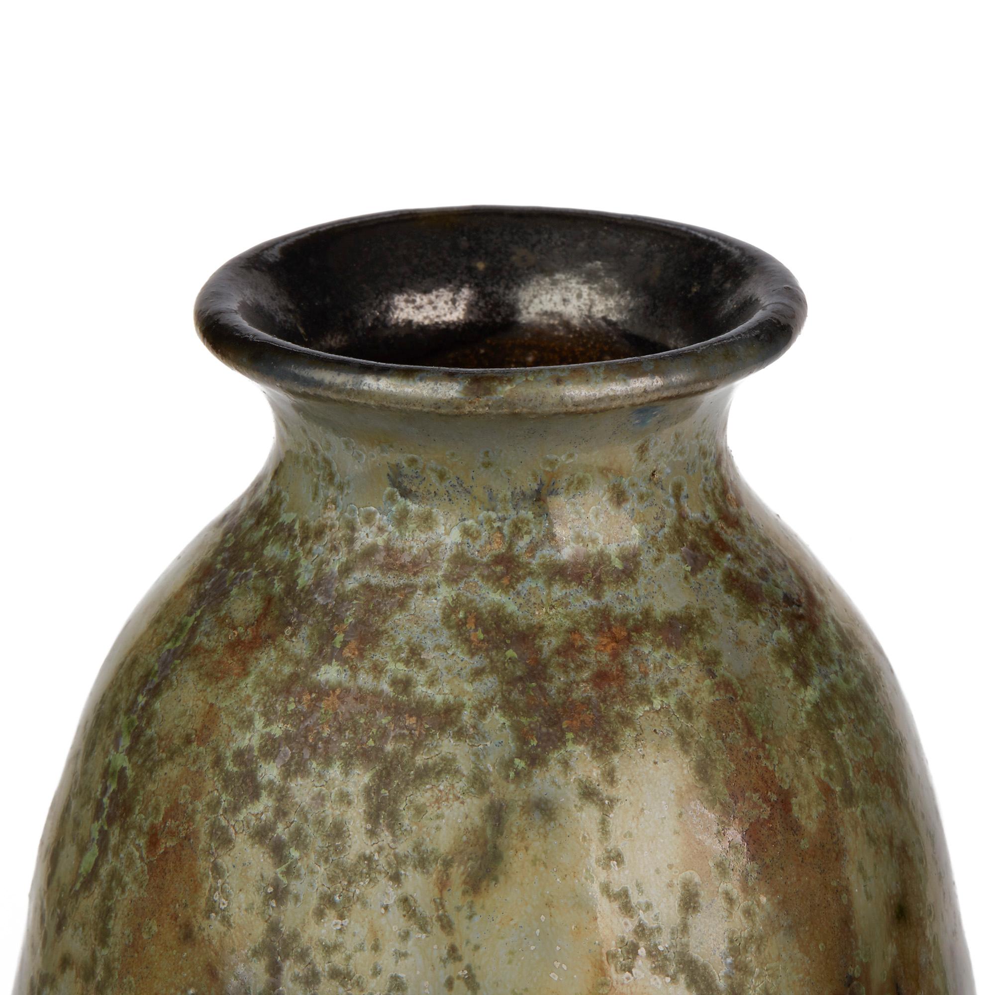 Mid-20th Century Roger Guérin Bouffioulx Exquisitely Glazed Tall Stoneware Art Vase, circa 1930 For Sale