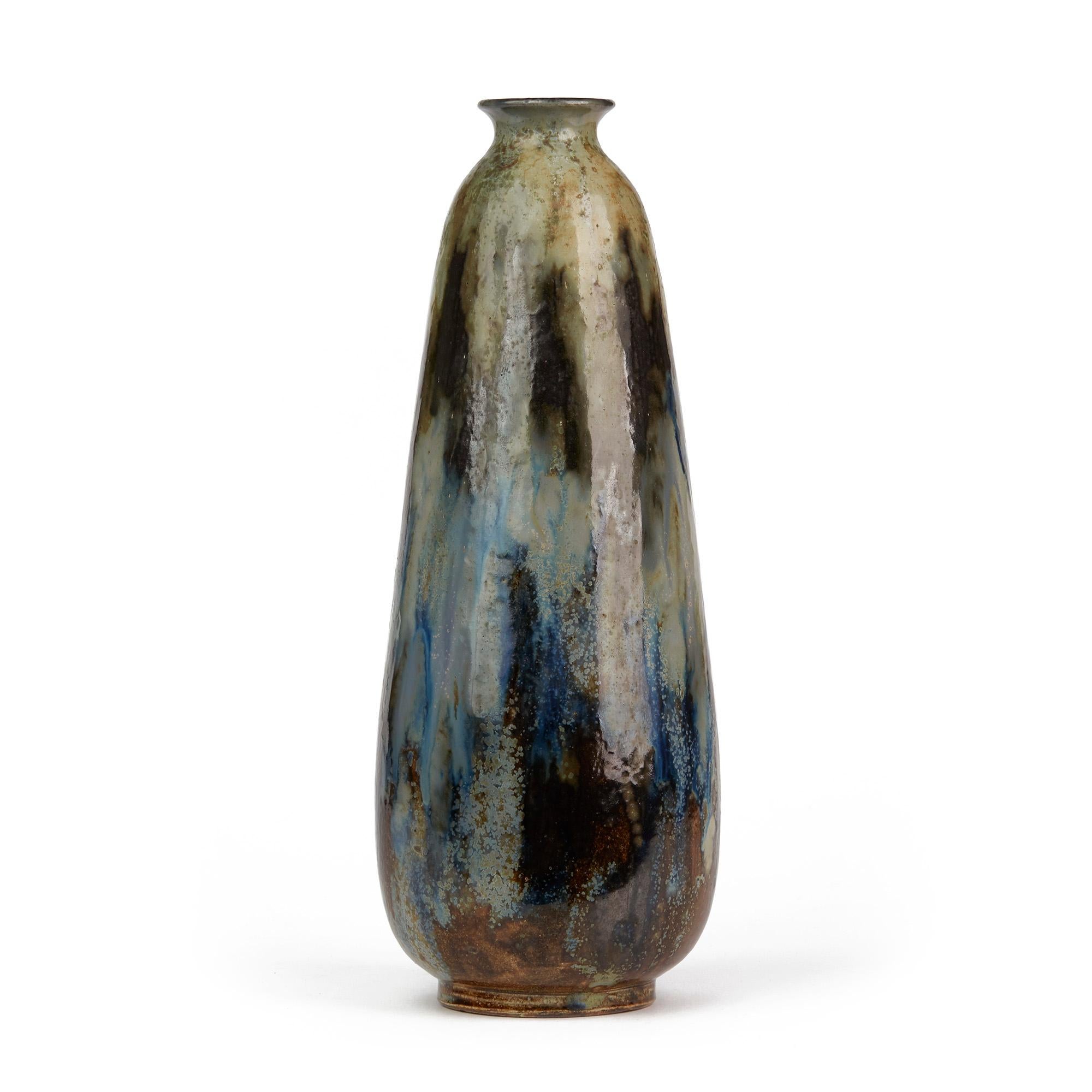 Roger Guérin Bouffioulx Exquisitely Glazed Tall Stoneware Art Vase, circa 1930 For Sale 2