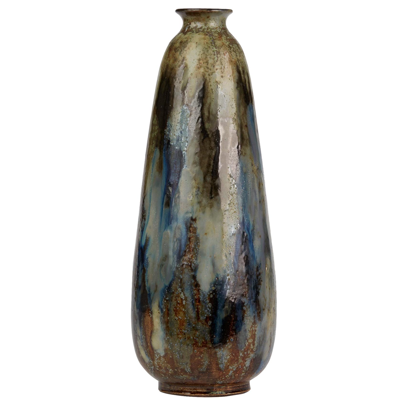 Roger Guérin Bouffioulx Exquisitely Glazed Tall Stoneware Art Vase, circa 1930 For Sale
