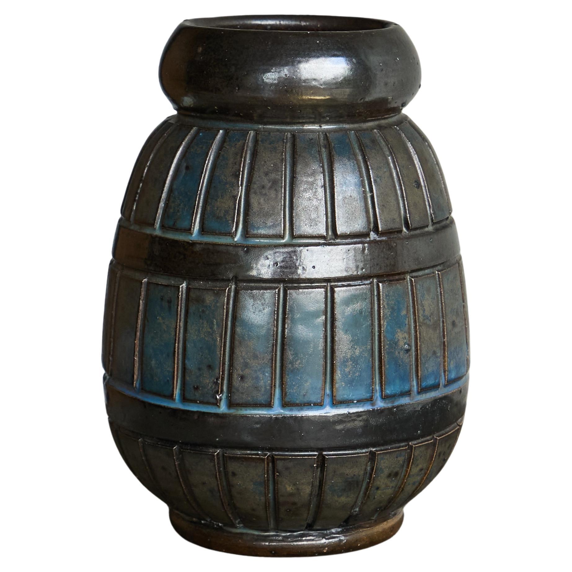 Vase Roger Guérin Studio Pottery Belgique années 1930 en vente