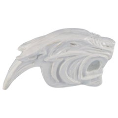 Roger Guerin Unique Sculpture in White Glazed Ceramic, Tiger Head