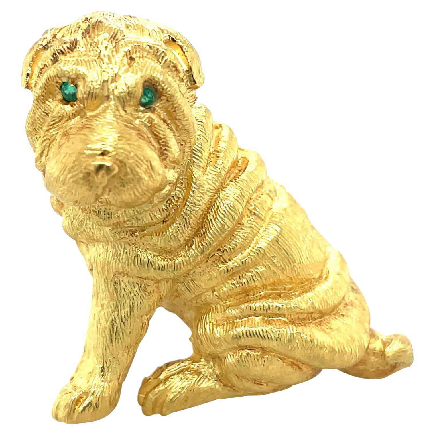 Roger Guillochon for Cellini NYC 18KT Yellow Gold Shar Pei Brooch For Sale