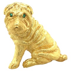 Roger Guillochon for Cellini NYC 18KT Yellow Gold Shar Pei Brooch
