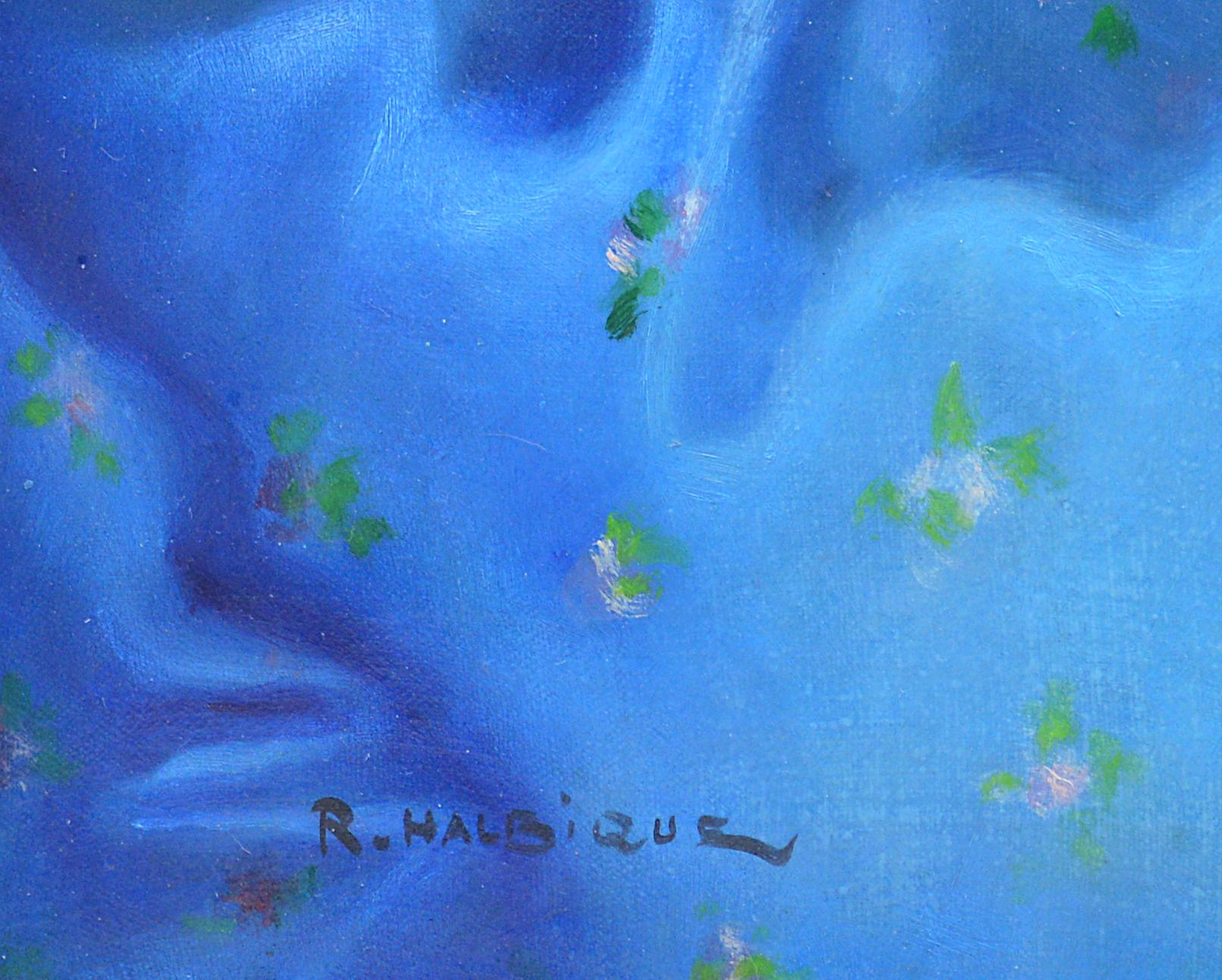 Roger Halbique, huile sur toile, nature morte avec roses, années 1950 en vente 2