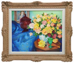 Roger Halbique, Olio su tela, Natura morta con rose, anni '50