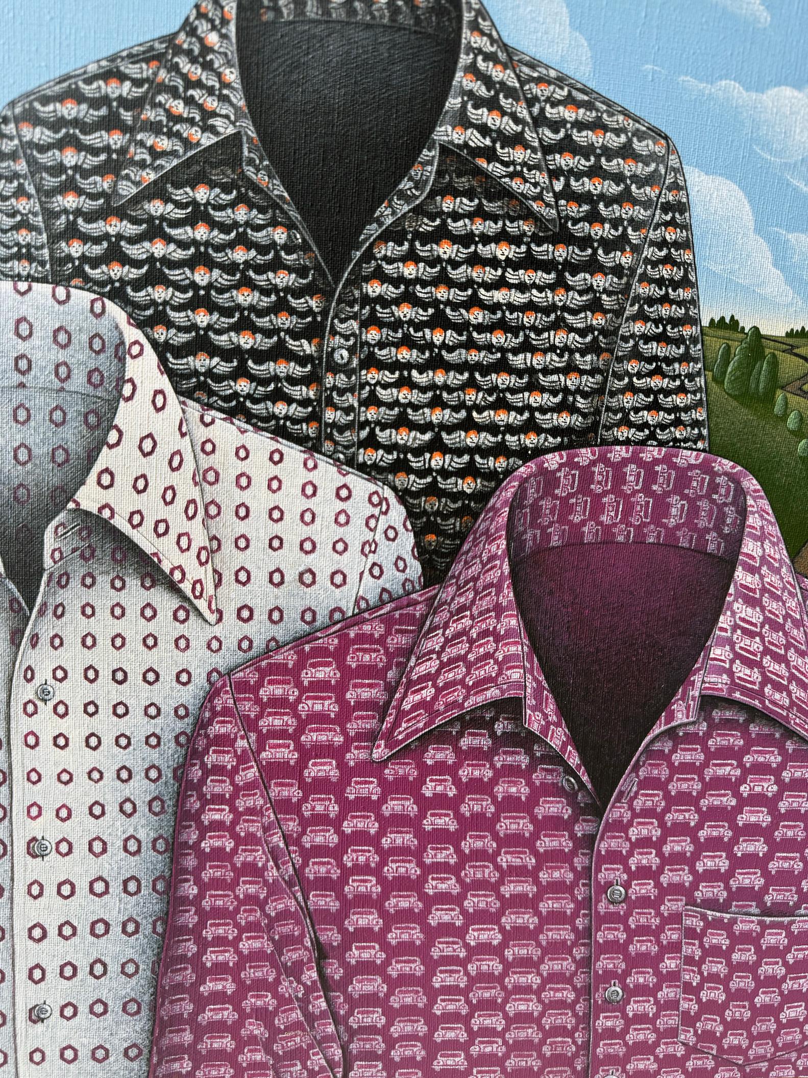 Surreal Men's Shirts Against and Magritte Sky -  Men's Fashion - Gray Abstract Painting by Roger Hane