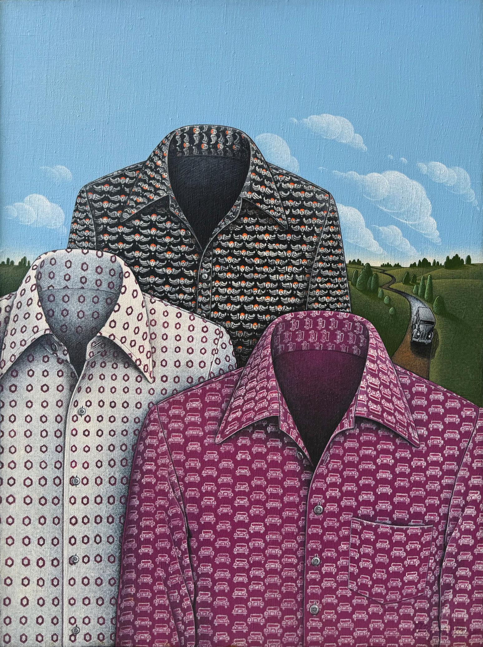 Roger Hane Abstract Painting - Surreal Men's Shirts Against and Magritte Sky -  Men's Fashion