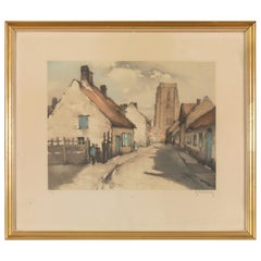 Vintage Roger Hebbelinck, City View of Mechelen, Lithography