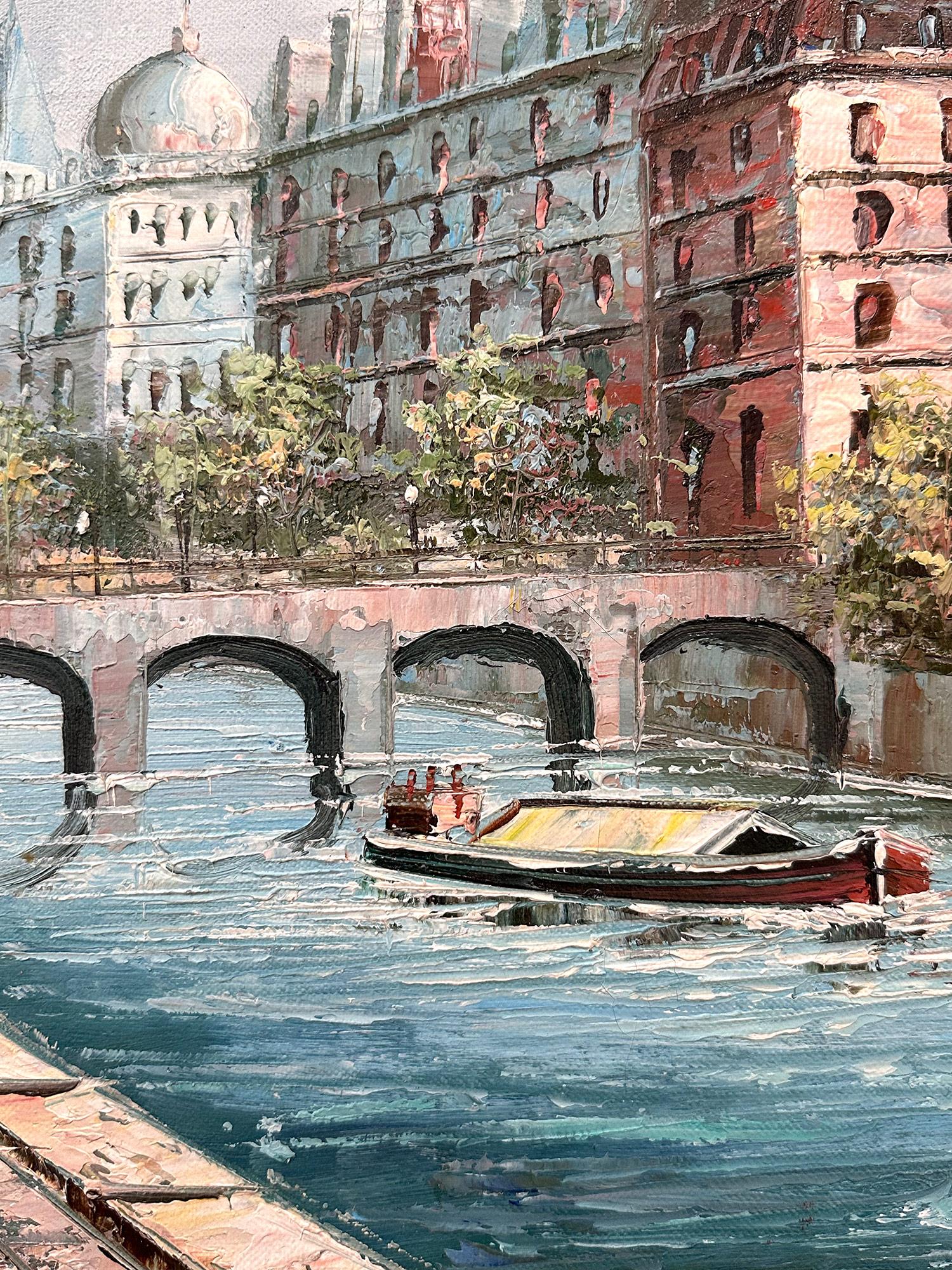 Este cuadro representa una escena urbana a lo largo del río Sena en París, Francia, un tema popular de la época pintado por muchos importantes pintores postimpresionistas del siglo XX. Esta pieza, es un atrevido despliegue de color y un uso espeso
