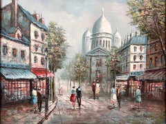 "Montmartre Hill" Calle parisina Pintura al óleo postimpresionista Lienzo Enmarcado