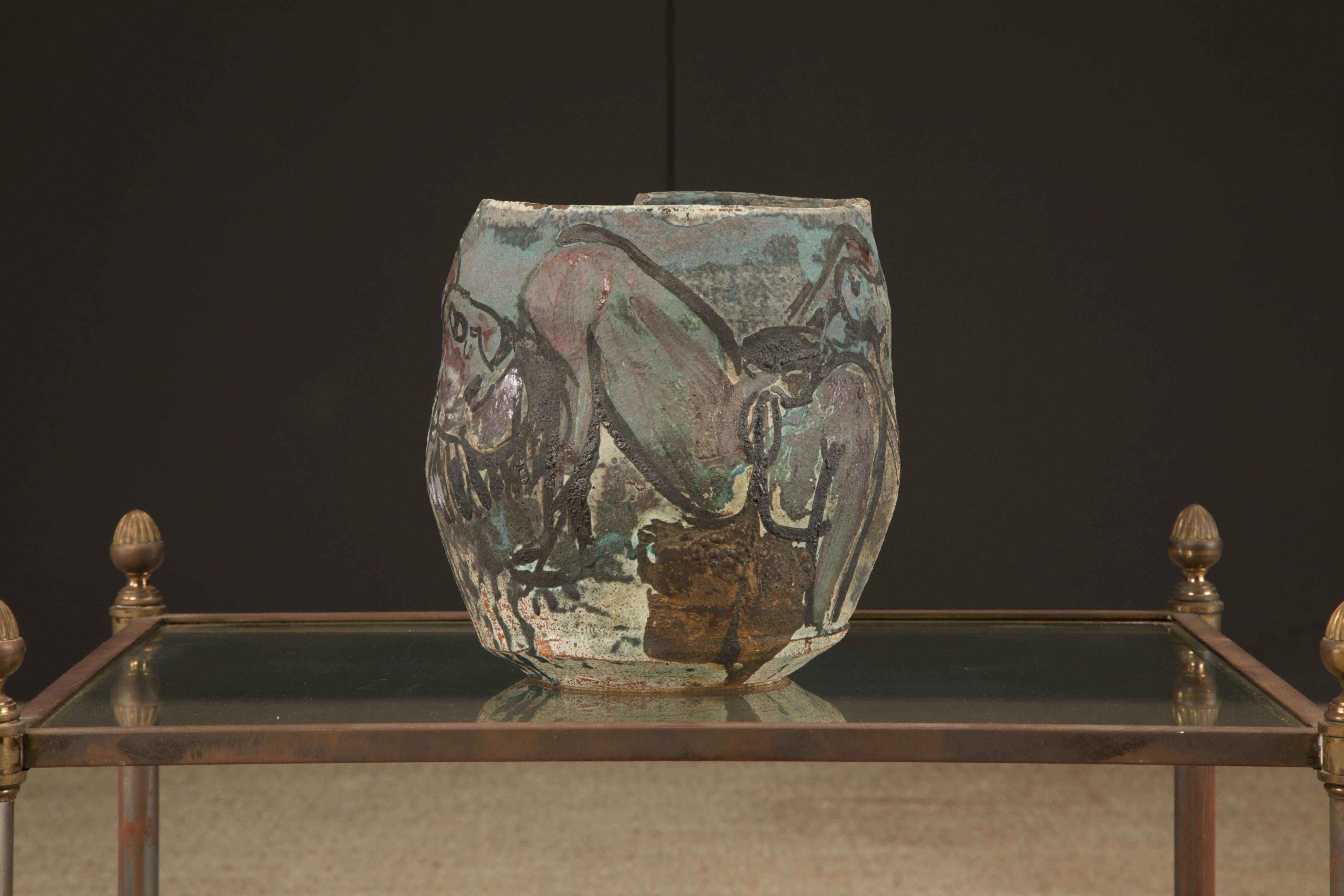 Moderno Roger Herman Vaso erotico in ceramica con bordo decostruito, firmato e datato 97'. in vendita