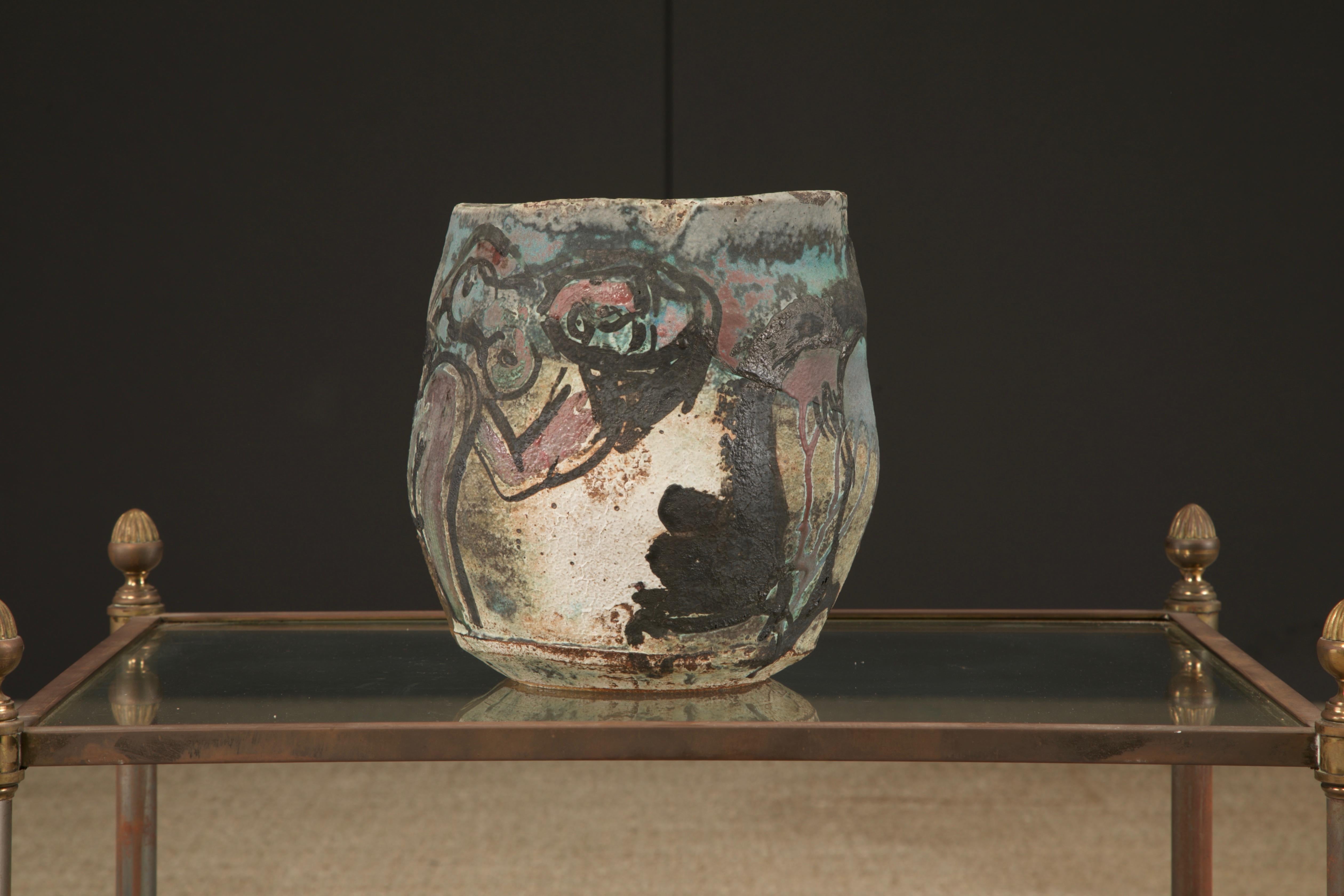 Roger Herman Vaso erotico in ceramica con bordo decostruito, firmato e datato 97'. In condizioni ottime in vendita a Los Angeles, CA