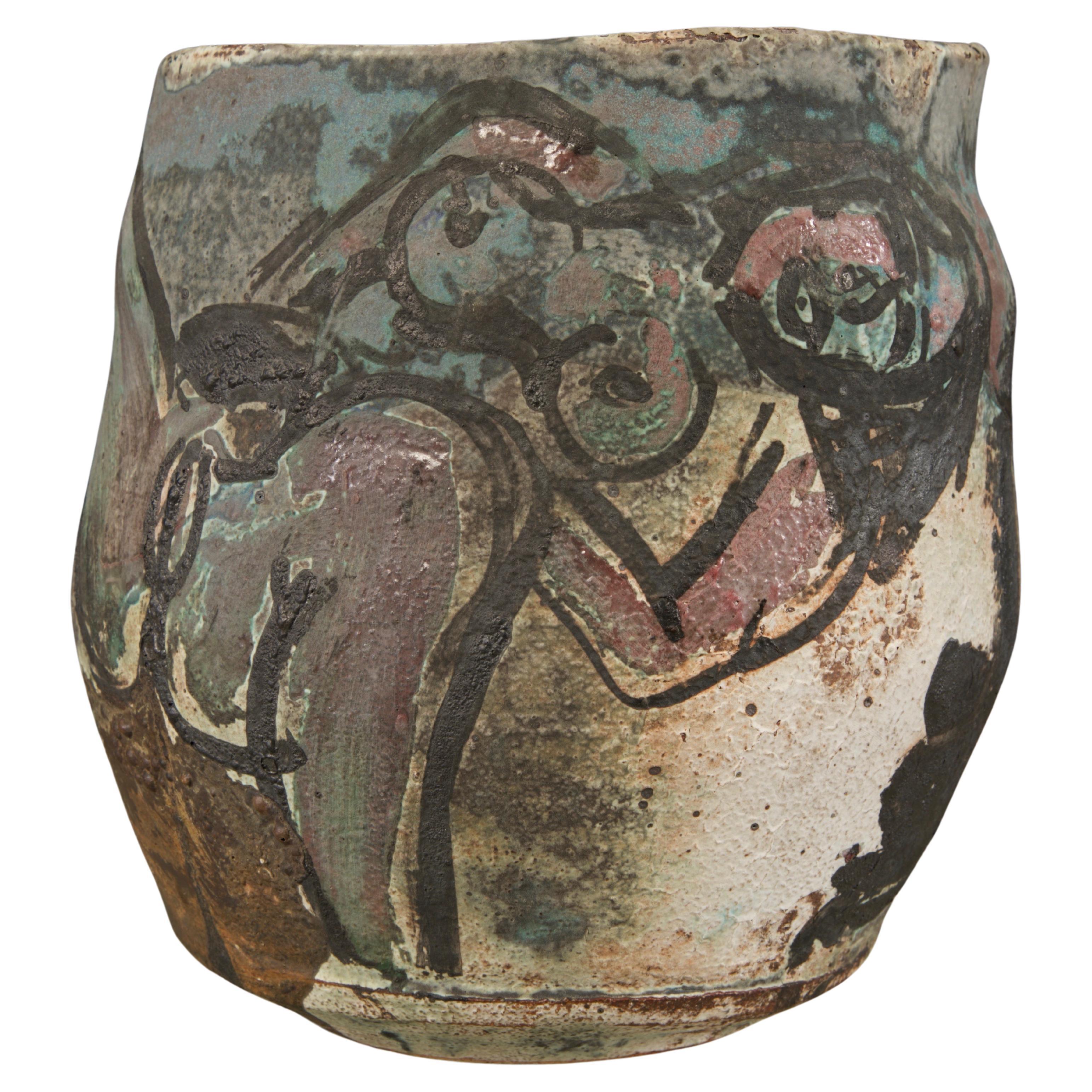 Roger Herman Vaso erotico in ceramica con bordo decostruito, firmato e datato 97'. in vendita
