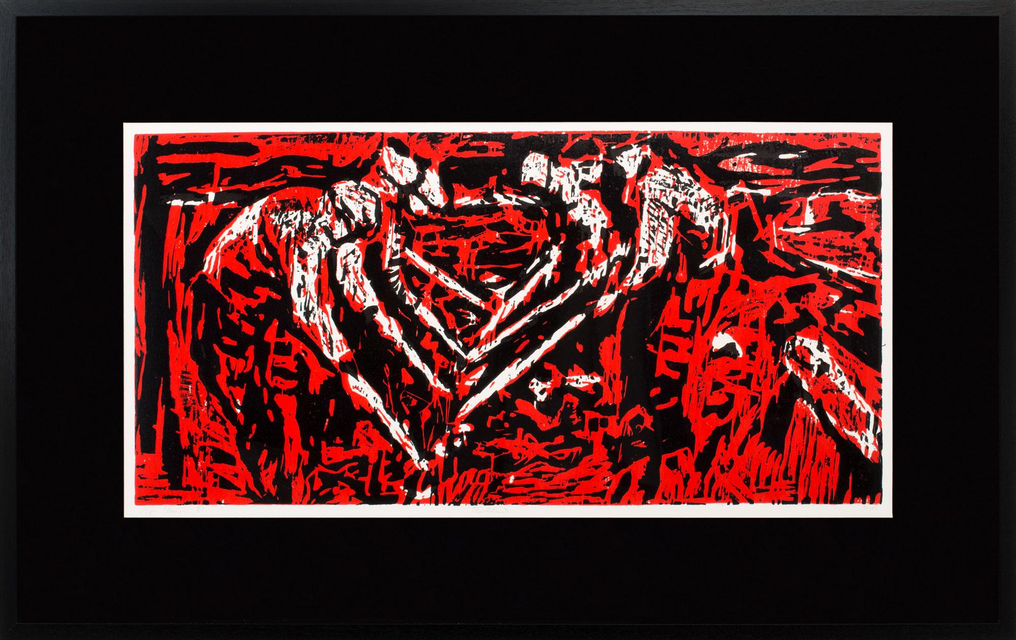 "Fieldwork" Large 5+-Foot Original Woodcut on Paper by Roger Herman, Framed