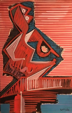Peinture abstraite cubiste française - Influence de Picasso - Signé