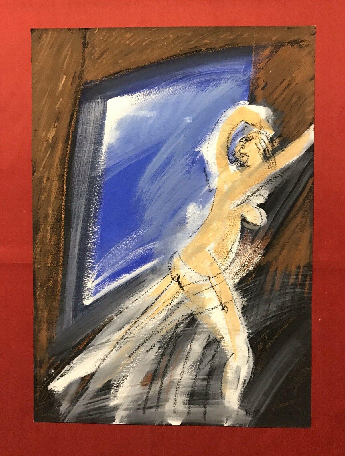 ROGER HERSON (1922-2008) SIGNED FRENCH ABSTRACT PAINTING - MOVING NUDE FIGURE - Painting by Roger Herson
