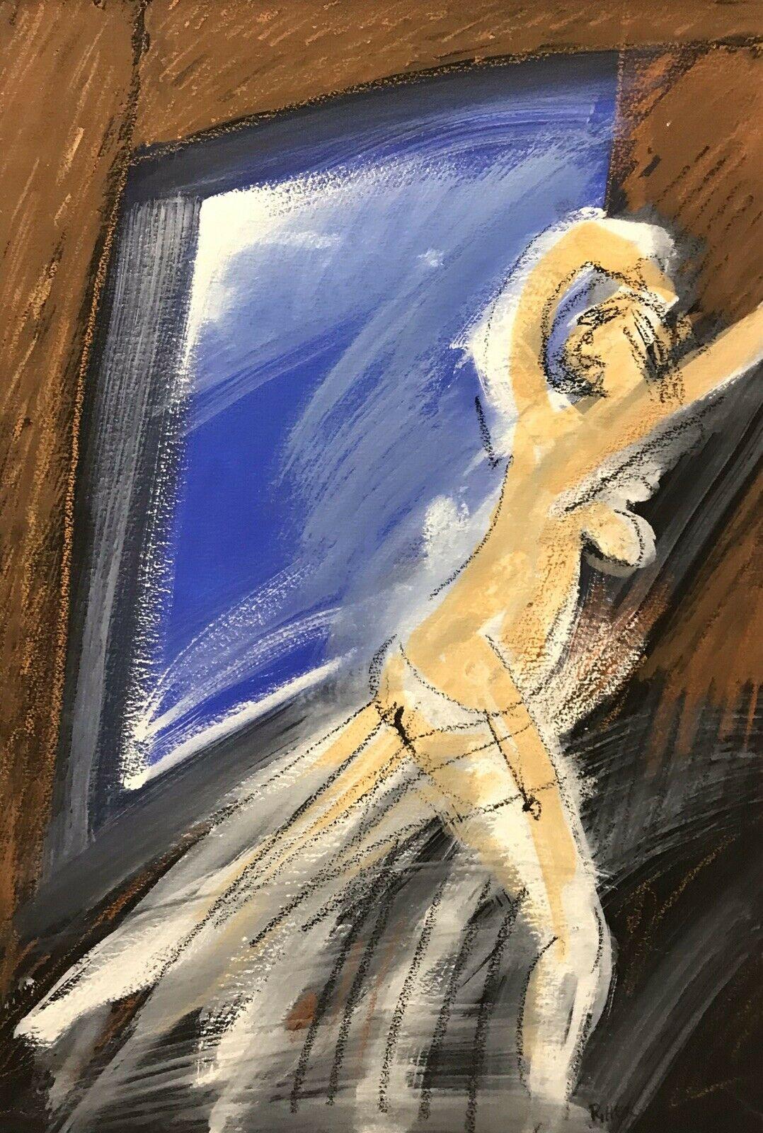 Roger Herson Abstract Painting - ROGER HERSON (1922-2008) SIGNED FRENCH ABSTRACT PAINTING - MOVING NUDE FIGURE