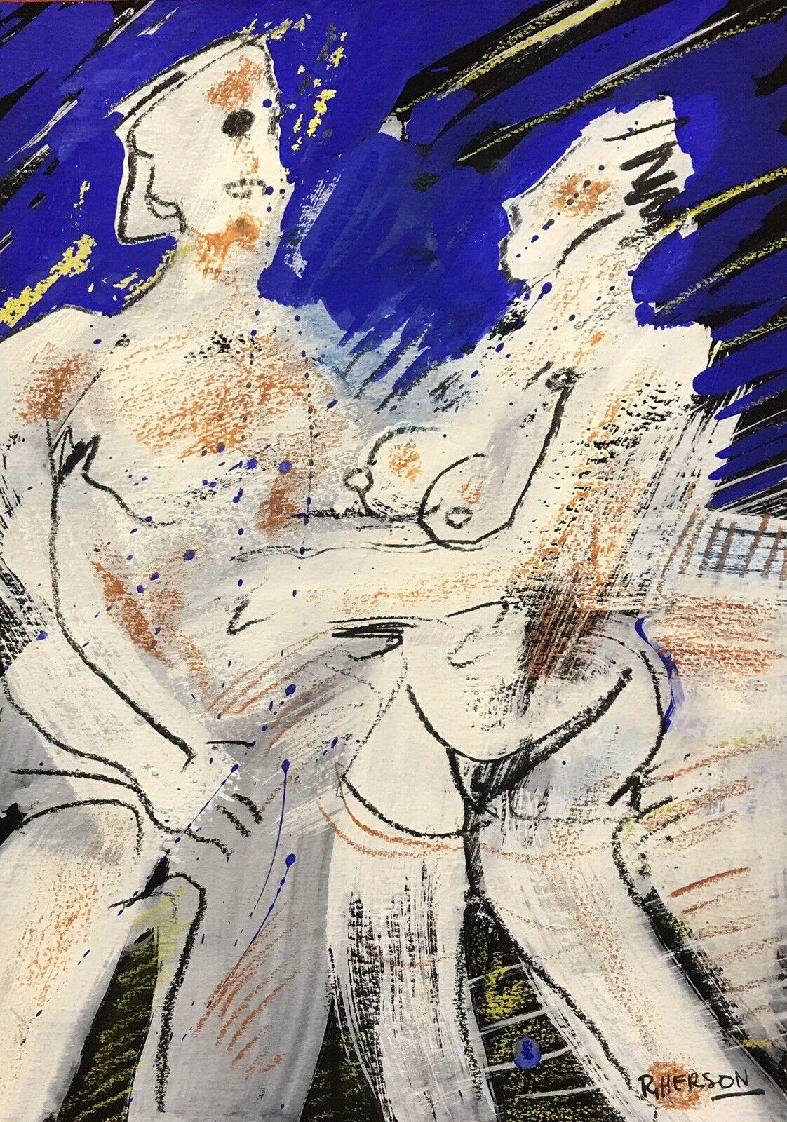 Roger Herson Figurative Painting - SIGNED FRENCH ABSTRACT NUDE PAINTING - NUDE COUPLE