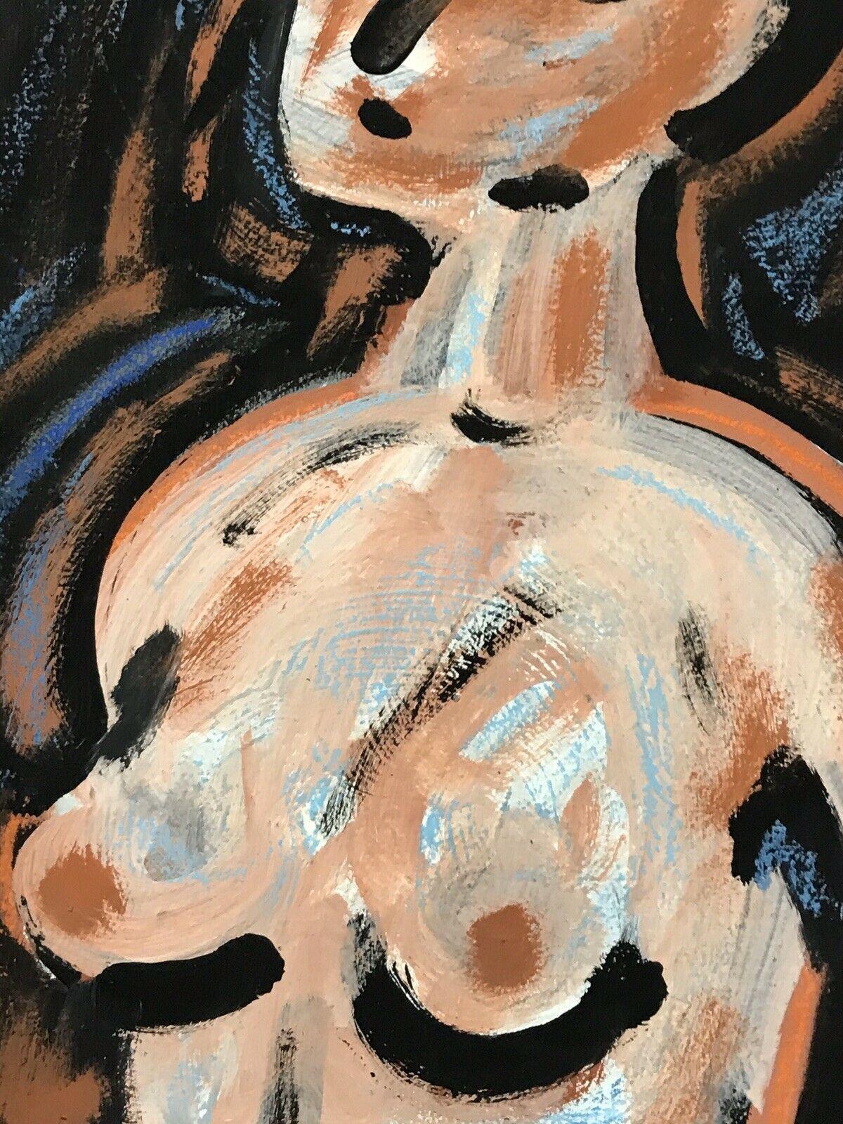 SIGNED FRENCH ABSTRACT NUDE PAINTING - NUDE WOMAN For Sale 1