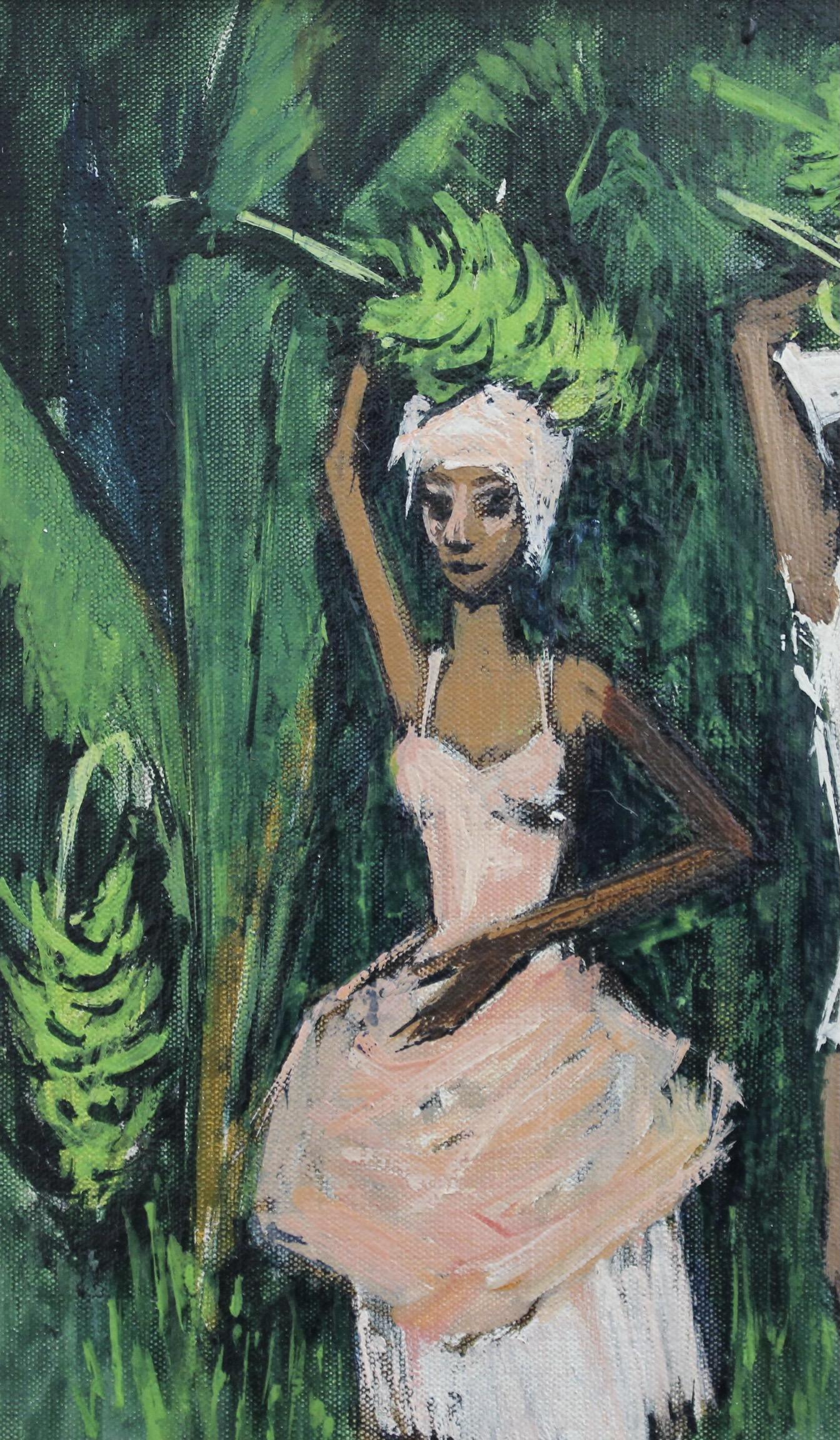 The Banana Plantation Guadeloupe - Black Figurative Painting by Robert Humblot
