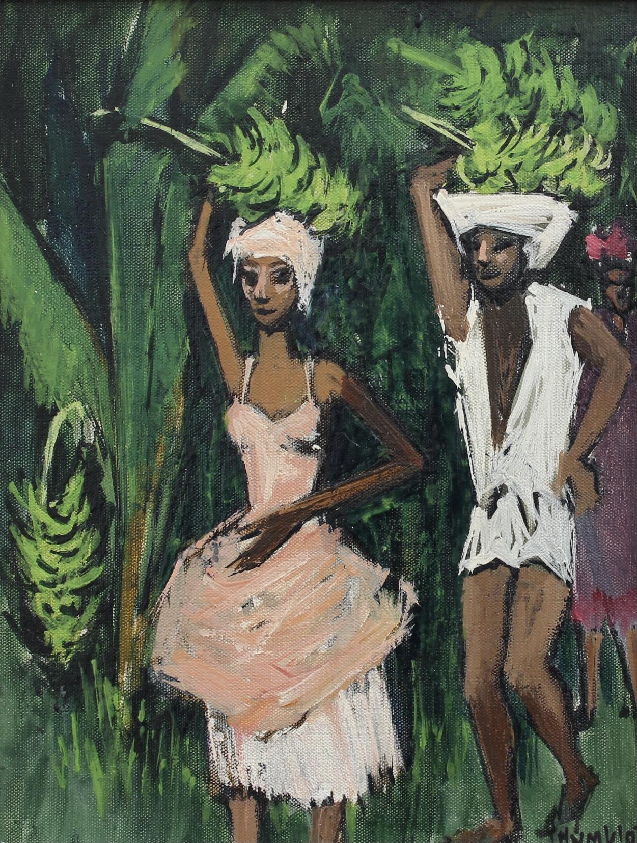 Figurative Painting Robert Humblot - La plantation de bananes à Guadeloupe