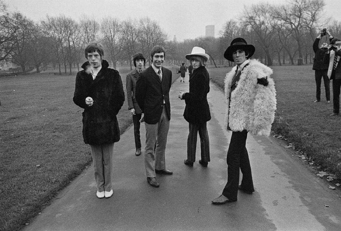 "Park Stones" by Roger Jackson

11th January 1967: Top British pop group the Rolling Stones taking a stroll through London's Green Park, they are, from left to right, Mick Jagger, Bill Wyman, Charlie Watts, Brian Jones (1942 - 1969) and Keith
