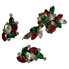 ROGER Jean Pierre, Antique, Vintage SET: Brooch and Clip-on Earrings