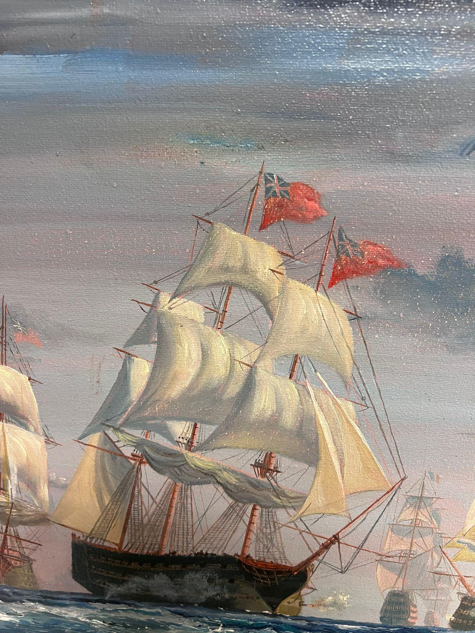 Large British Maritime Naval Battle Engagement at Sea 18th Century Classic Ships For Sale 6