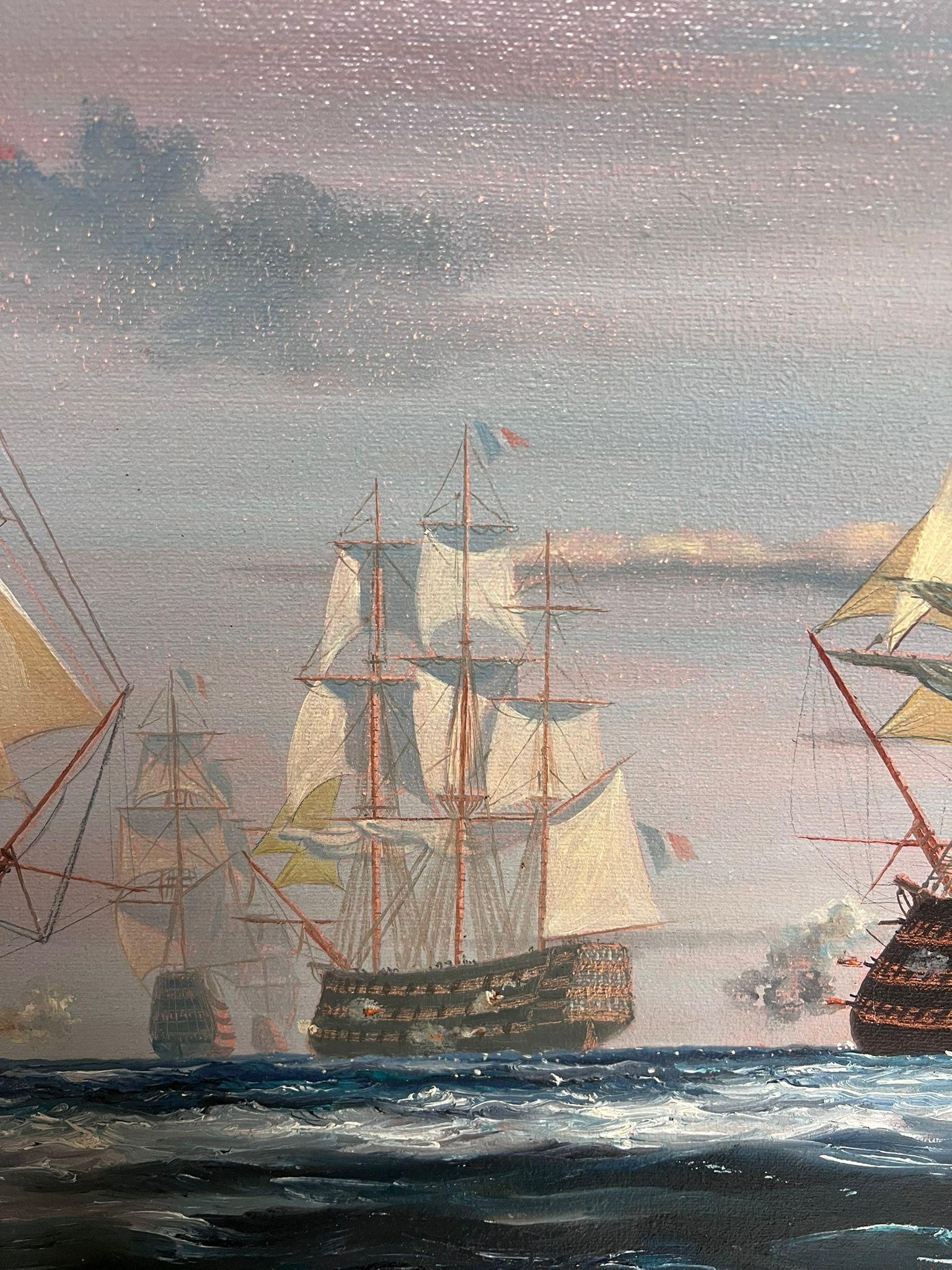 Large British Maritime Naval Battle Engagement at Sea 18th Century Classic Ships - English School Painting by Roger John Collins